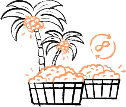 Palm trees with dates harvested and an infinity sign next to them.